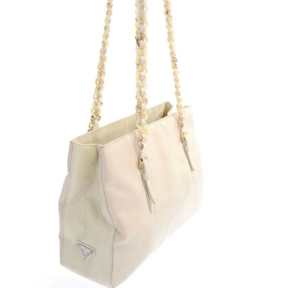 Prada Cream Shoulder Bag with Gold Chain
